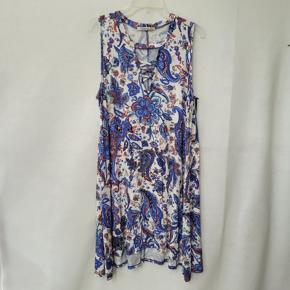 Liberty Love Womens 2XL Paisley Floral Lace Up Sleeveless Dress Coverup New